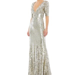 Mac Duggal Silver Sequins Evening Gown